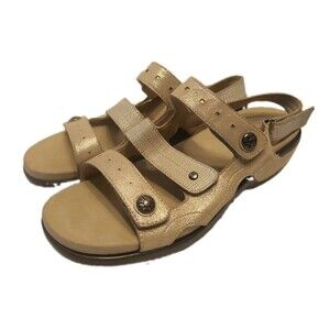 Aravon Beige Metallic Sand Power Comfort 3 Strap Adjustable Sandals 11